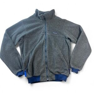 Vintage 90's Patagonia Deep Pile Fleece Jacket Womens Large Full Zip Grey & Blue